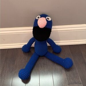 VINTAGE 1978 HOMEMADE Sesame Street Blue Grover Crochet Stuffed Animal Toddler